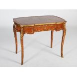 A Louis XV style writing table, the rectangular top with gilt tooled leather insert, above a