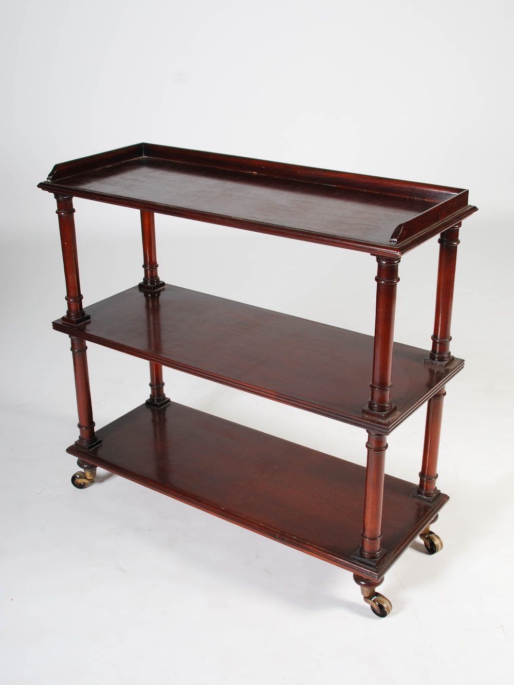 A pair of Victorian style mahogany three tier whatnots, the rectangular tiers with reeded edges, - Image 4 of 5