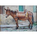 AR John Murray Thomson RSA RSW PSSA (1885-1974) Ninette, tethered donkey with saddle oil on panel