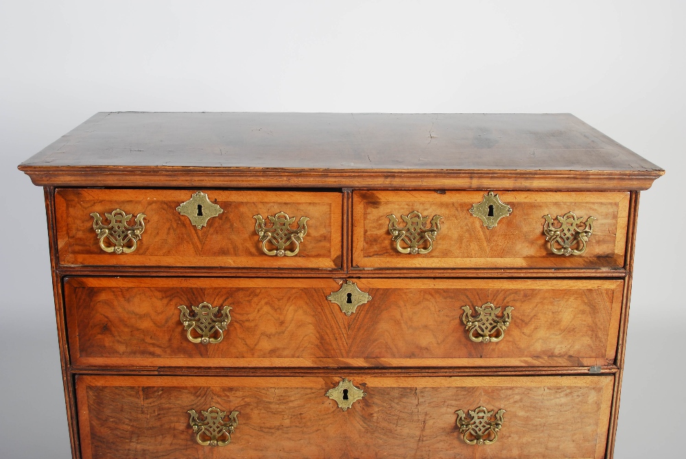 A William & Mary walnut chest on stand, the rectangular top with moulded edge above two short and - Image 2 of 9