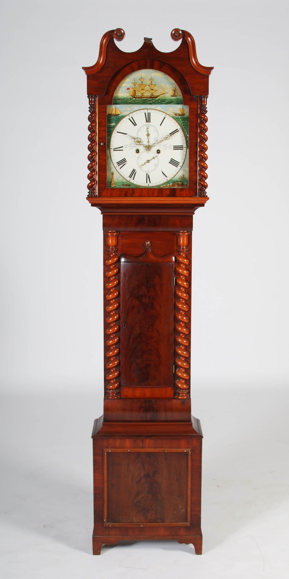 A 19th century mahogany longcase clock, Geo. Lumsden, Pittenweem, the enamelled dial with Roman