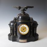 An impressive Victorian polished slate presentation mantel clock, 'Webb's Root Competition 1910',