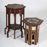 A Middle Eastern Moorish parquetry and mother of pearl inlaid hexagonal shaped occasional table,