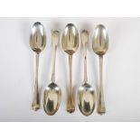 Five George II Scottish Silver Provincial table spoons, Dundee, makers mark IS for John Steven,