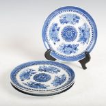 Four Chinese porcelain blue and white side plates, Qing Dynasty, decorated in the Fitzhugh