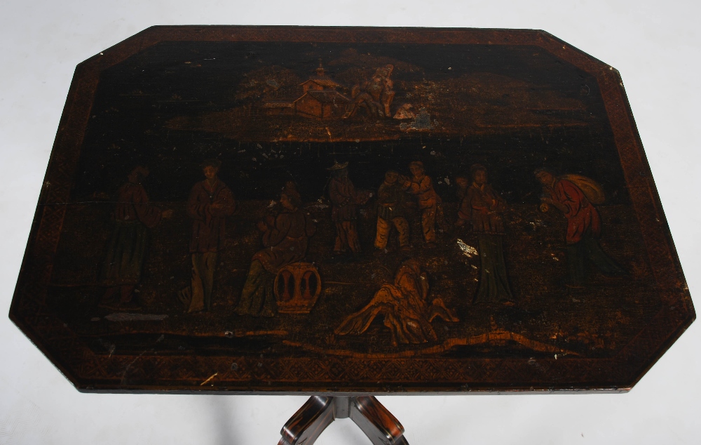 A 19th century Chinoiserie decorated snap top occasional table, the hinged octagonal shaped top - Image 2 of 4