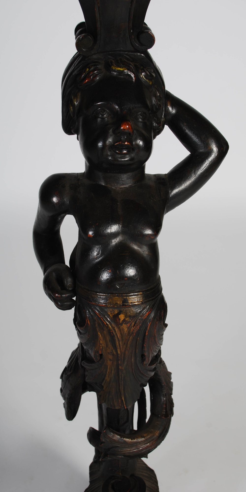 A pair of late 19th/early 20th century carved and stained wood blackamoor torcheres, the shaped - Image 3 of 8