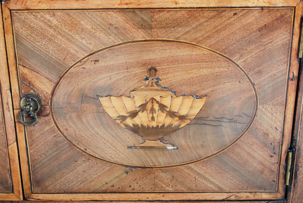 A George III mahogany and satinwood banded wash stand, the hinged rectangular top opening to a - Image 7 of 8