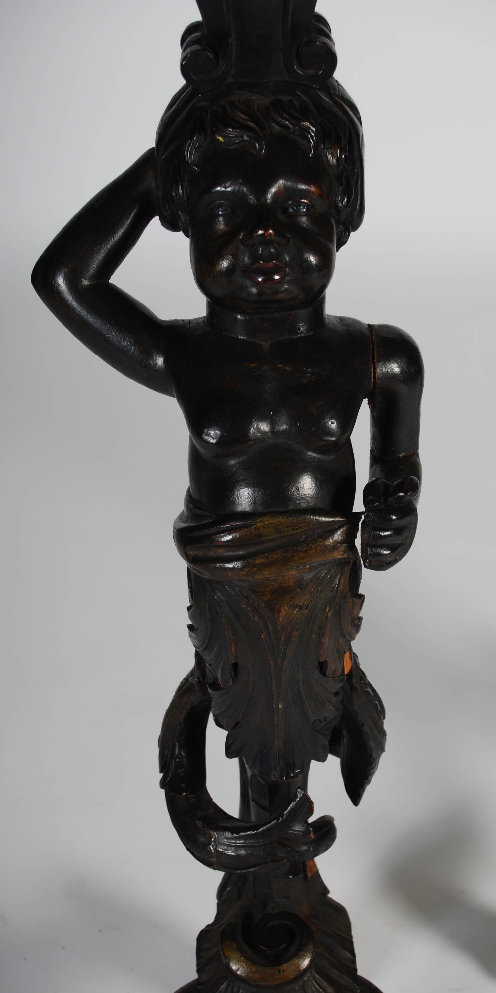 A pair of late 19th/early 20th century carved and stained wood blackamoor torcheres, the shaped - Image 6 of 8