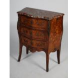 A late 19th century French kingwood, marquetry and gilt metal mounted serpentine commode in the