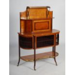 A 19th century satinwood and ebony lined bonheur de jour, the upper section with open shelf