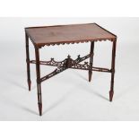 A George III style mahogany silver table, the rectangular top raised on four triple cluster