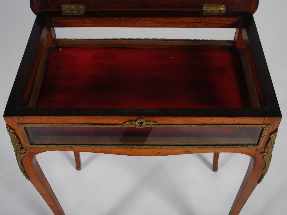 A late Victorian rosewood, marquetry inlaid and gilt metal mounted bijouterie table, the hinged - Image 5 of 5