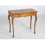 A late 19th century kingwood, marquetry and gilt metal mounted card table, the hinged revolving