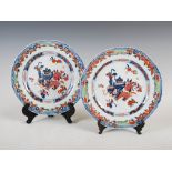 A pair of Chinese porcelain blue and white octagonal shaped plates, Qing Dynasty, decorated with