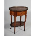 A late 19th century French rosewood and marquetry inlaid occasional table, the oval top decorated