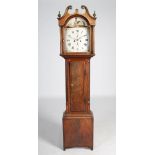 A George III mahogany boxwood and ebony lined longcase clock, J. Claw, Forfar, the enamelled dial