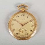 An 18ct gold Eterna open faced pocket watch, the champagne coloured dial with Arabic numerals and