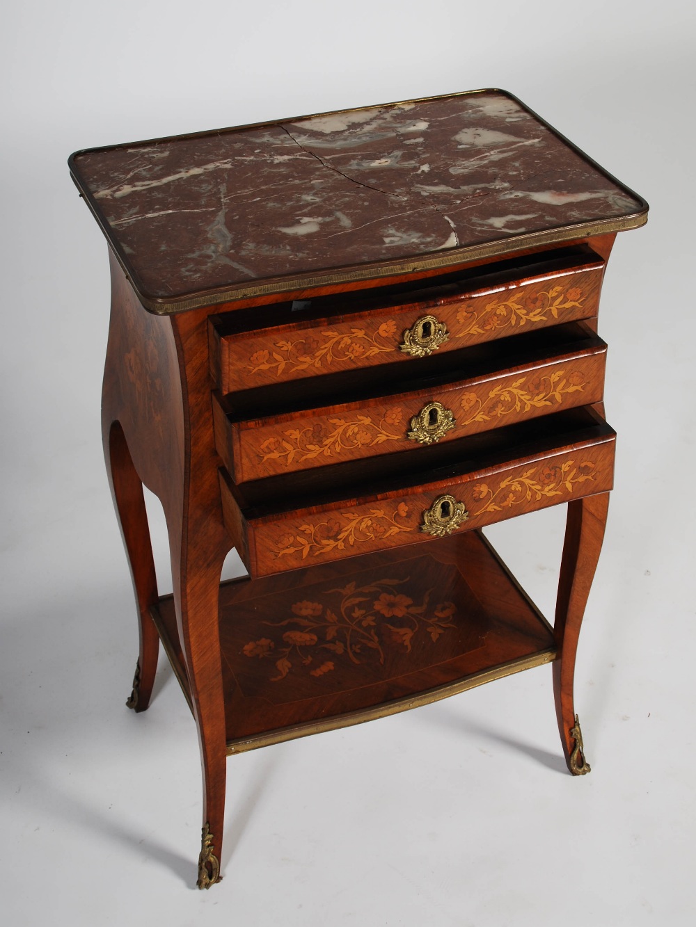 A late 19th century kingwood, marquetry inlaid and gilt metal mounted side table, the rectangular - Image 4 of 5