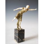 Georges Omerth, bronze and ivory figure of a dancer, on rectangular marble plinth, signed Omerth and