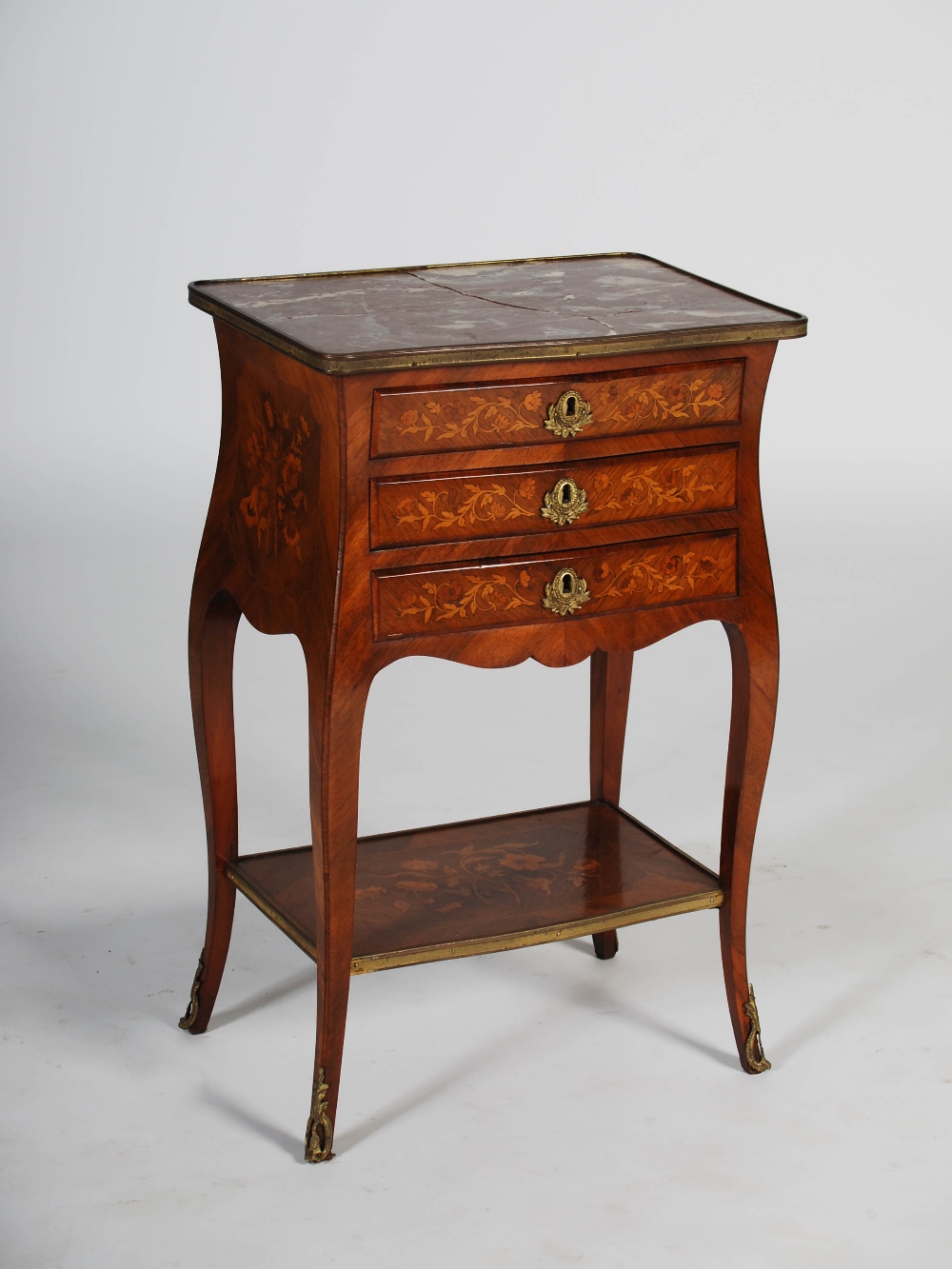 A late 19th century kingwood, marquetry inlaid and gilt metal mounted side table, the rectangular