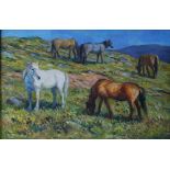 AR John Murray Thomson RSA RSW PSSA (1885-1974) Five horses grazing on upland meadow oil on
