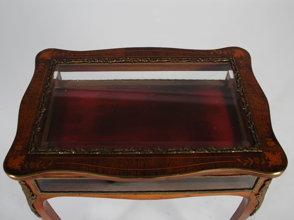 A late Victorian rosewood, marquetry inlaid and gilt metal mounted bijouterie table, the hinged - Image 3 of 5