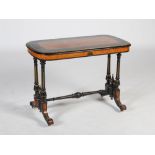 A Victorian ebonised and burr walnut side table, the rounded rectangular top with a burr walnut