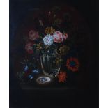 18th century French School Still life with mixed blooms and birds nest oil on canvas 74cm x 61.5cm