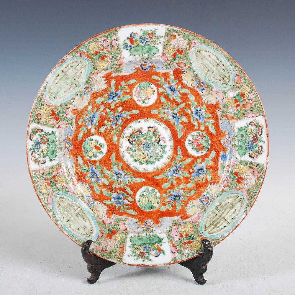 A set of three Japanese Imari plates, decorated with panels of flowers and birds, 21.5cm diameter, - Image 4 of 15