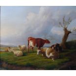 Follower of George Morland (1763-1804) Cattle and sheep grazing oil on canvas 48cm x 57cm