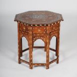 A late 19th century Anglo Indian Hoshiarpur ivory inlaid and ebony lined octagonal topped occasional