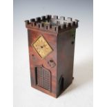 A 19th century rosewood cased novelty castle clock, Payne, London, the square shaped dial with Roman