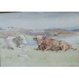 AR John Murray Thomson RSA RSW PSSA (1885-1974) Crofters Kye watercolour, signed lower left 34.5cm x