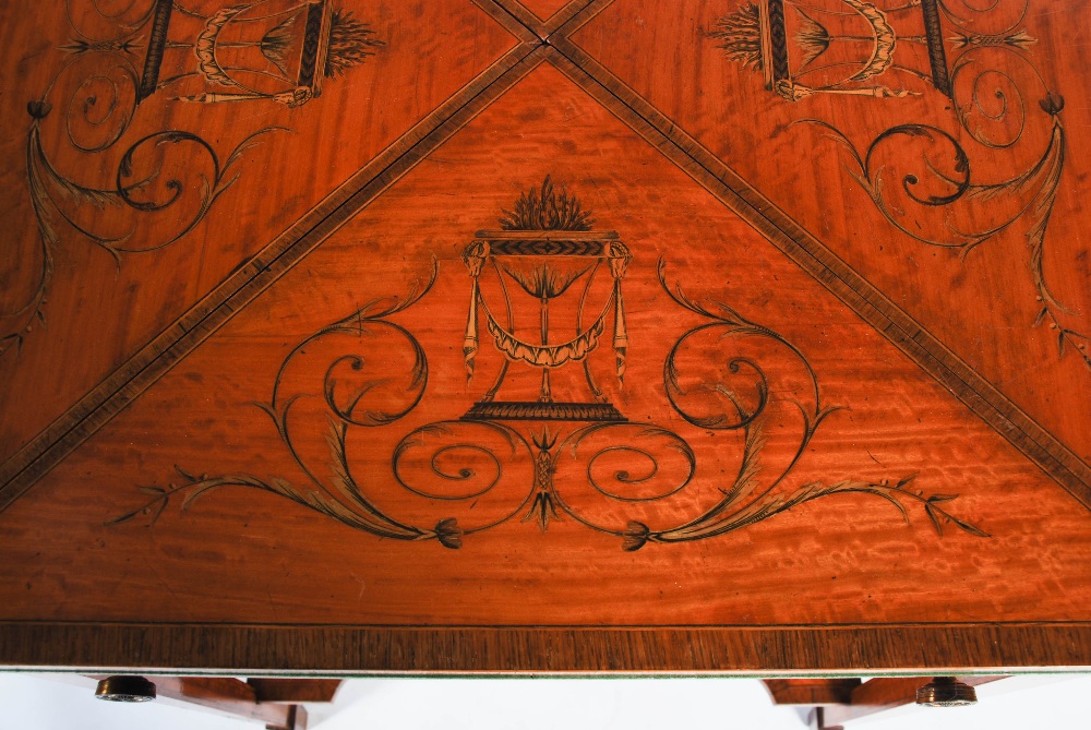 An Edwardian satinwood and marquetry inlaid envelope card table, the square top with four hinged - Image 7 of 7