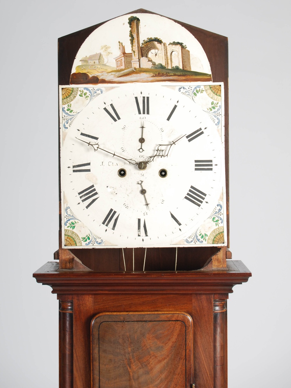A George III mahogany boxwood and ebony lined longcase clock, J. Claw, Forfar, the enamelled dial - Image 5 of 7