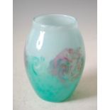 A Monart glass vase, shape MF, mottled greens and purple glass with a band of typical whorls and