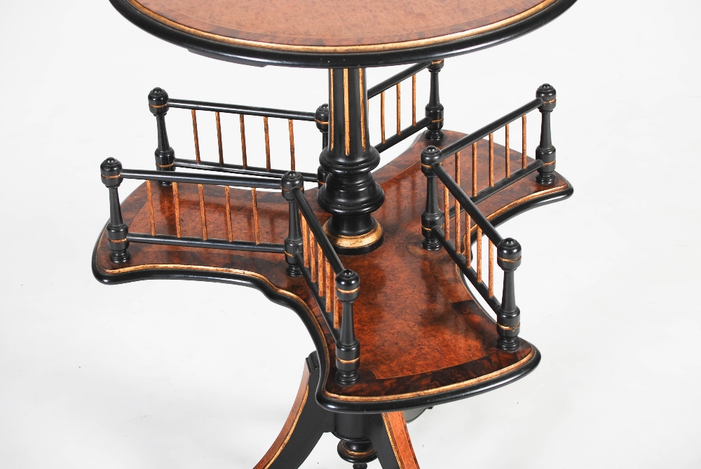 A Victorian amboyna and ebonised occasional table, the circular top raised on an ebonised column - Image 3 of 4