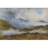 AR John Murray Thomson RSA RSW PSSA (1885-1974) Stags in a misty Highland Glen oil on canvas, signed