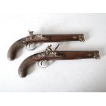 A pair of early 19th century flint lock pistols, HAWKES MOSELEY & CO., LONDON, with 9¼" octagonal