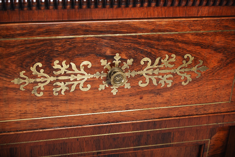 A 19th century Regency style rosewood and brass inlaid secretaire chiffonier, the upper section with - Image 7 of 7