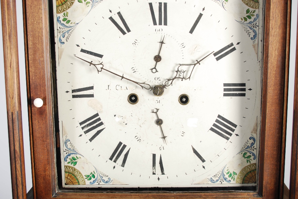 A George III mahogany boxwood and ebony lined longcase clock, J. Claw, Forfar, the enamelled dial - Image 3 of 7