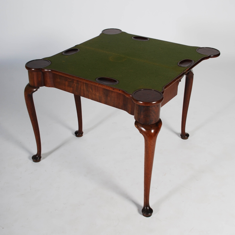 A George III mahogany concertina action card table, the shaped rectangular top opening to a green - Image 2 of 5