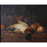 R. Pratt (late 19th century) Still life with Mallard, onions and basket oil on canvas, signed