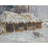 AR John Murray Thomson RSA RSW PSSA (1885-1974) Border Lambing Shed oil on panel, signed lower