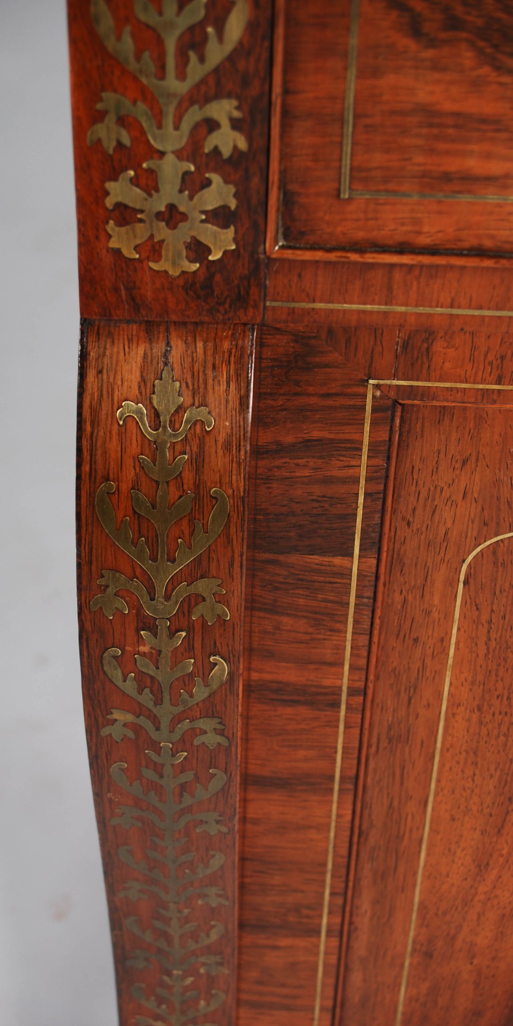 A 19th century Regency style rosewood and brass inlaid secretaire chiffonier, the upper section with - Image 6 of 7