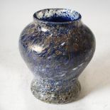 An early Monart ware Paisley Shawl pattern blue ground vase, shape C, mottled blue and white glass