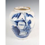 An 18th/19th century Dutch East India company blue and white Delft pottery tobacco jar, decorated