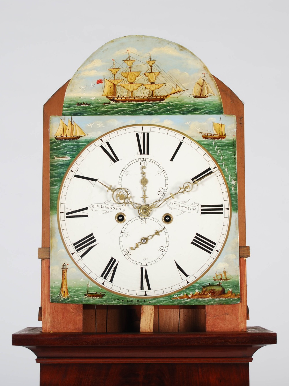 A 19th century mahogany longcase clock, Geo. Lumsden, Pittenweem, the enamelled dial with Roman - Image 4 of 6