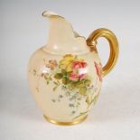 A Royal Worcester flat back jug dated 1907, the ivory ground decorated with scattered floral sprays,